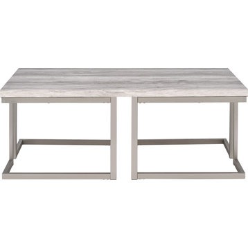 David Cocktail Table - Soft Driftwood, Pewter Base