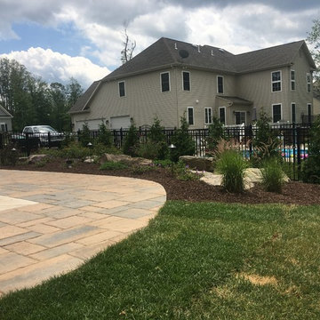 Backyard Patio & Landscape Design w/ Lighting around Pool
