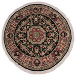 Bareens Designer Rugs - Anarkali Pak Persian Barabara Black/Pink Wool Round - 5'11'' x 6'2'' - Designed with mesmerizing intricacy and gorgeous color palette, this hand-knotted masterpiece demonstrates the beauty and electrifying thrill of Pak Persian art. These meticulously hand-knotted Pak-Persian rug is made with pure wool and features breathtaking traditional, transitional, and tribal designs in bold luxurious color pallets. Known for their intricate designs these rugs are a reproduction of Persian rugs, made in Pakistan with unique Mughal designs. Made by master weavers using the same Persian texture, design and dying technique, we wanted to produce the most significant manifestation of Persian art, life, and culture. This rug is most famous for its exceptional quality, incredible designs, patterns, and vibrant rich color. Pak-Persian rugs made with Persian weave with high knot counts, which enables the high intricacy and detail found in the patterns are also referred to as "State of art", each color adds a rich beautiful detail in the artwork of this rug. The design, color, and beautiful chromatic composition with a vibrant sheen with intricate designs, exude beauty, elegance, and quality make this rug a masterpiece of its own.