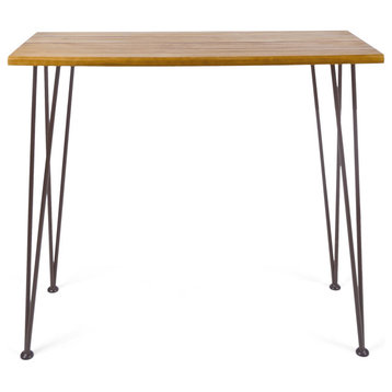 GDF Studio Dione Outdoor Industrial Teak Finished Acacia Wood Bar Table