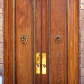 10' Tall Mahogany Entry Doors with Copper Inlay