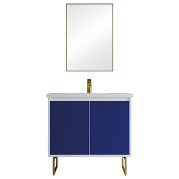 Dello 36" Single Bathroom Vanity Set With Rectangle Legs, Blue