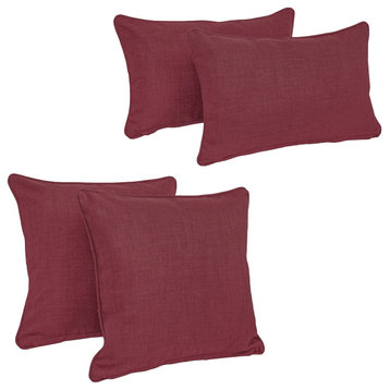 Double-Corded Solid Outdoor Throw Pillows With Inserts, Set of 4, Merlot
