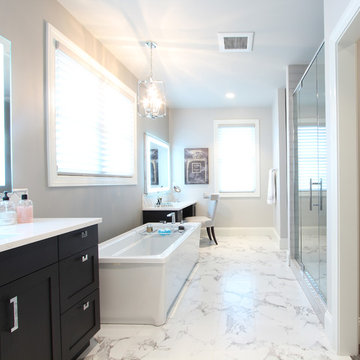 His and Hers Master Bathroom with Separate Showers and Vanity Areas
