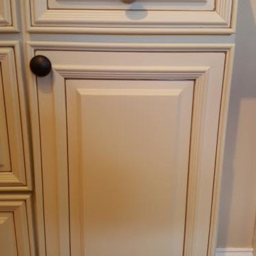Arnold White Painted Kitchen Cabinets with Pinstripe