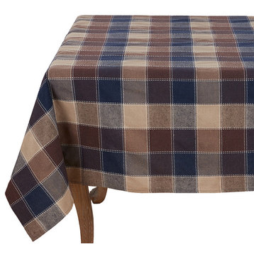 Stitched Plaid Tablecloth, Rectangular, Square, Brown, 70"x120"