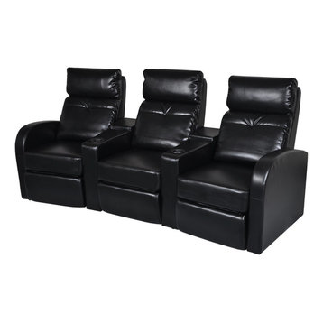 vidaXL Artificial Leather Home Cinema Recliner Reclining Sofa 3-seat Black