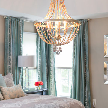 Aqua Greek Key Curtains Master Suite