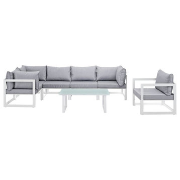 Modway Fortuna 7-Piece Outdoor Sectional Set, White, Gray