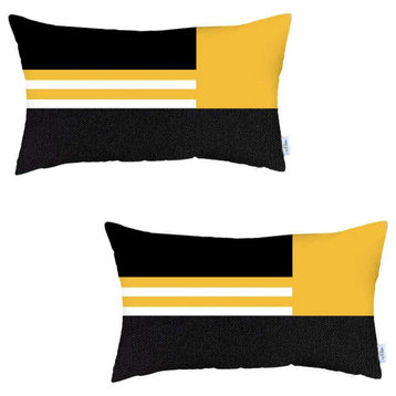Set of 2 Yellow Geometric Lumbar Pillow Covers