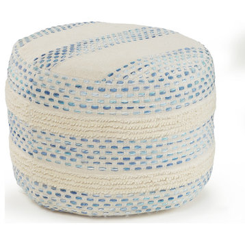 Blue and Cream Tufted Pin Dot Pouf