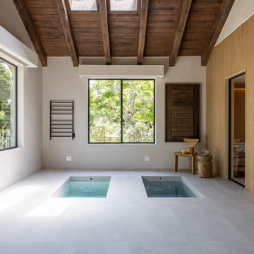 Custom Home Gym Hemlock Sauna and Himalayan Salt Wall in Rancho Santa Fe