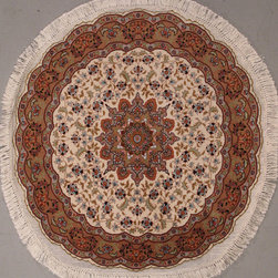 Round Persian Tabriz rug 3'4 diameter - Area Rugs