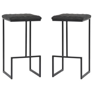 Leisuremod Quincy Leather Bar Stools With Metal Frame Set Of 2 Qs29Bl2