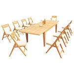 Teak Deals - 11-Piece Outdoor Teak Dining Set: 122" Rectangle Table, 10 Surf Folding Chairs - Set includes: 122" Double Extension Rectangle Dining Table and 10 Folding Arm Chairs.