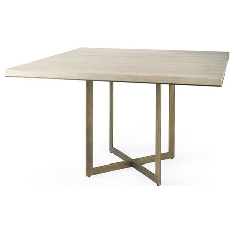 Modern Square Wood and Gold Dining Table