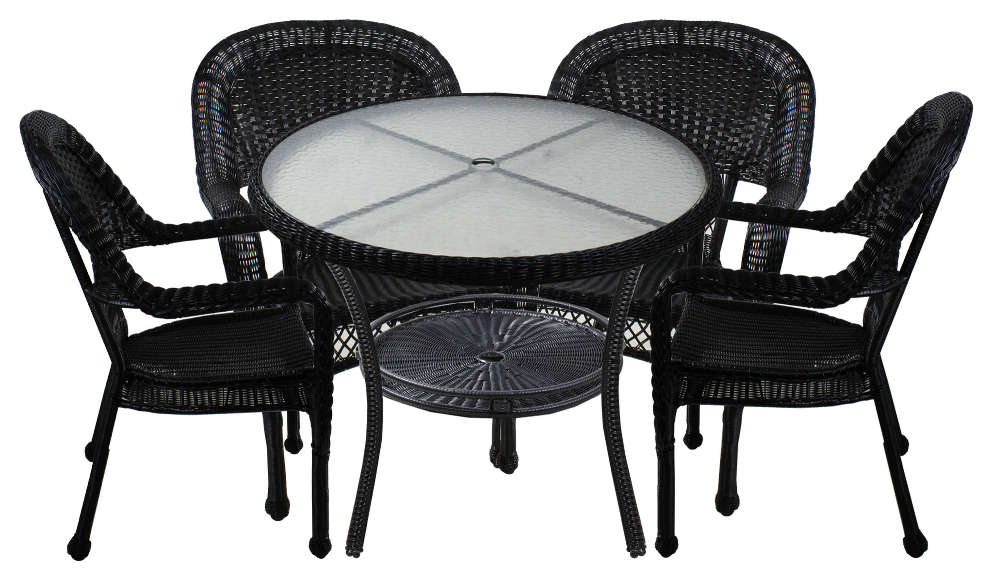 5-Piece Black Resin Wicker Outdoor Dining Set - Tropical - Outdoor ...