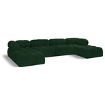 Meridian Furniture - Ames Boucle Fabric U-Shaped Modular Sectional, Green, 6-Piece: 2 Armless Chair, 2 Corner Chair, 2 Ottoman - Introduce a touch of modern sophistication to your living area with the exquisite Ames Boucle Fabric Sectional. With plush green boucle fabric and unique design, it will elevate the visual appeal of your living space. This elegant and captivating sectional can be mixed and matched with other pieces from the collection to create an endless array of stunning looks. So, get ready to transform your living area into an inviting and stylish haven with the Ames Boucle Fabric Sectional.