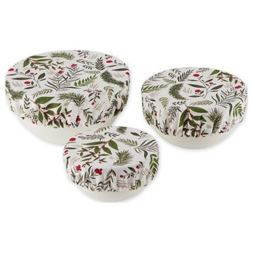 Multi-Color Holiday Sprigs Print Cotton Dish Cover (Set of 3) 10.25 8.25 and 7.5