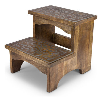 Heritage Collection Mango Wood and Metal Step Stool