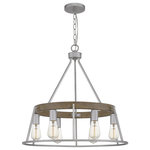 Quoizel - Quoizel BRT5006BSR Brockton 6 Light Chandelier - Brushed Silver - With open framework and weathered styling, the Brockton comes farmhouse-approved. The Brushed Silver finish of the thin metal body pairs perfectly with the whitewash finish of the faux wood accents. Vintage filament bulbs provide soft, ambient light in this rustic charmer.