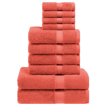 10 Piece Egyptian Cotton Soft Hand Bath Towels, Coral