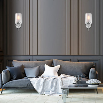 Evelina 1-Light Wall Sconce, Chrome, Clear Glass Outer Shade, Frosted Glass Inne