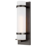 Generation Lighting Collection - Alban Large 1-Light Outdoor Wall Lantern, Antique Bronze - The Sea Gull Lighting Alban one light outdoor wall fixture in antique bronze creates a warm and inviting welcome presentation for your home's exterior. Alban has modern charm with a minimalist twist. Etched Opal Glass shades bring simplicity to any outdoor living space - whether it be a covered porch, deck, patio or walkway. This Modern outdoor wall fixture features a sturdy cast aluminum construction, two finish options and Opal Etched cylindrical or square glass shades.