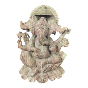 Mogulinterior - Lord Ganesha Stone Statue Sculpture 8" Decor Art - Decorative Objects And Figurines