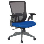 Office Star Products - Gray Vertical Mesh Back Manager's Chair With Blue Mesh Seat - Whether you have a day filled with meetings, or working to beat a deadline, the Space Seating fully adjustable office chair provides not only professional style but also sophisticated support for all-day comfort. The grey Vertical Mesh back with height adjustable lumbar support keeps you cool and helps prevent back fatigue.  The soft PU padded pivoting cantilever height adjustable arms ensure flexibility and allow for support to take pressure off your shoulders and neck. The thick padded blue mesh or Fun Colors fabric seat keeps you comfortable through-out the day. Features such as one-touch pneumatic seat height adjustment and 2-to-1 Synchro tilt control with 3-position lock, adjustable tilt tension and seat slider easily accommodates your individual preferences. Set upon a heavy duty graphite angled nylon base with oversized dual wheel carpet casters that deliver easy mobility. TAA Compliance, and coverage with an impressive lifetime warranty on all component parts, and 3 years on arm pads, foam and upholstery fabric, give added assurance to the quality of your purchase.