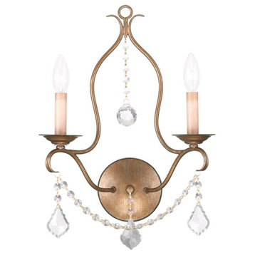 Livex Chesterfield 2 Light 20" Tall Wall Sconce, Antique Gold Leaf