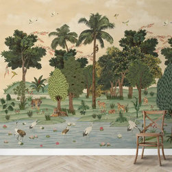 Ran Shringar Wallpaper Depicting Ranthambore Forest, Creamish Beige - Wallpaper