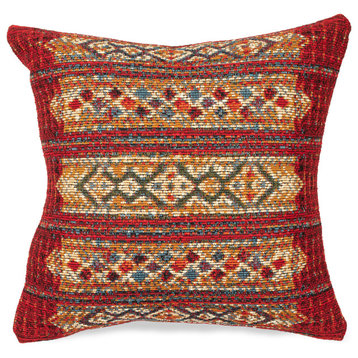 Marina Tribal Stripe Indoor/Outdoor Pillow, Red, 18" Square