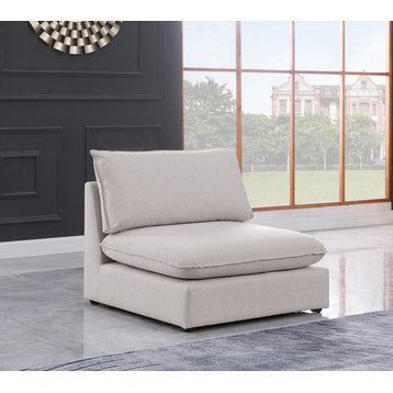 Mackenzie Linen Textured Fabric Upholstered Armless Chair, Beige