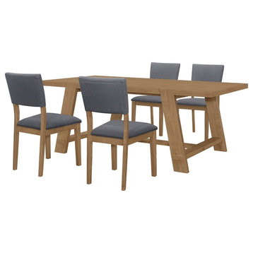 Coaster Sharon 5-piece Wood Rectangular Trestle Base Dining Table Set in Brown