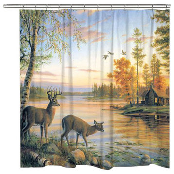 Deer on Sunet Lake Shower Curtain