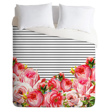 Lightweight Floral and Stripes Duvet Cover, Queen