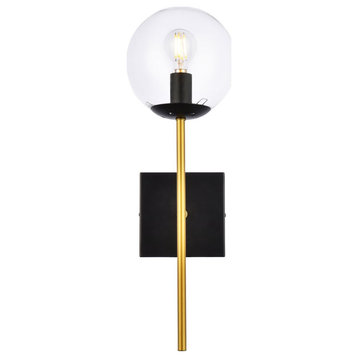 Noah 1-Light Black and Brass and Clear Glass Wall Sconce