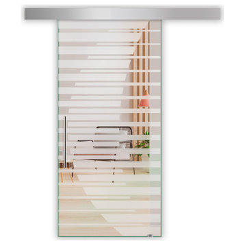 Glass Sliding Barn Door With Semi Private Frosted Design ALU100, 38"x81", T-Handle Bars