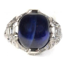 18 karat white gold, blue star sapphire and diamond ring - Products