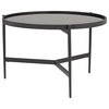 Estrade 36" Modern Metal and Glass Round Coffee Table in Black, Firestone Glass
