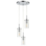 Linea di Liara - Effimero 3-Light Cluster Pendant, Polished Chrome - The Effimero 3 light cluster pendant light fixture features a modern design that adds an industrial look to any setting. This multi light chandelier offers a chrome finish, exposed hardware and clear glass shades. Adjustable fabric cords allow for customization of the length of the lights.