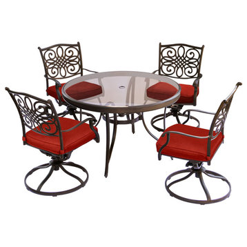 Traditions 5-Piece Dining Set, Red With a 47" Glass-top Table
