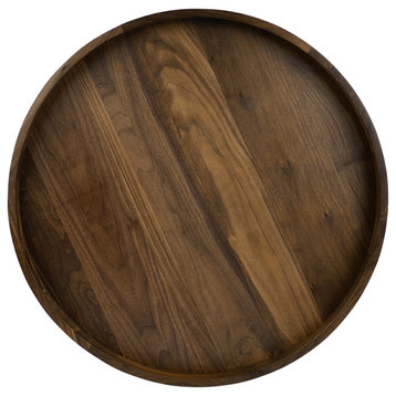 Round Black Walnut Solid Wood Tray Ottoman Tray, 26inch