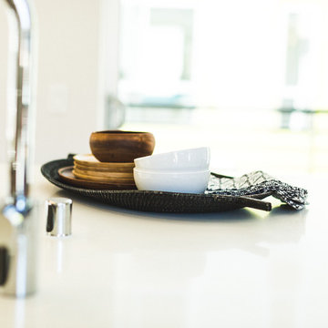 Modern Kitchen Countertop Styling with Tribal Print Napkins