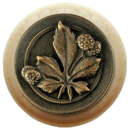 Horse Chestnut Wood Knob, Dark Brass