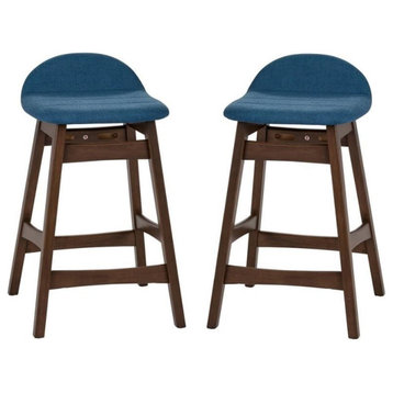 Home Square 24.75" 2 Piece Upholstered Fabric Saddle Wood Barstool Set in Blue
