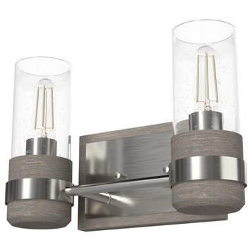 River Mill Brushed Nickel/Gray Wood, Clear Glass 2-Light Vanity Wall