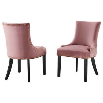 Dining Chair, Nailhead, Set of 2, Pink, Velvet, Modern, Cafe Bistro Hospitality