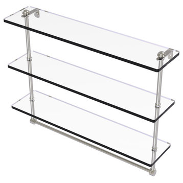 16" Triple Tiered Glass Shelf with Towel Bar, Satin Nickel